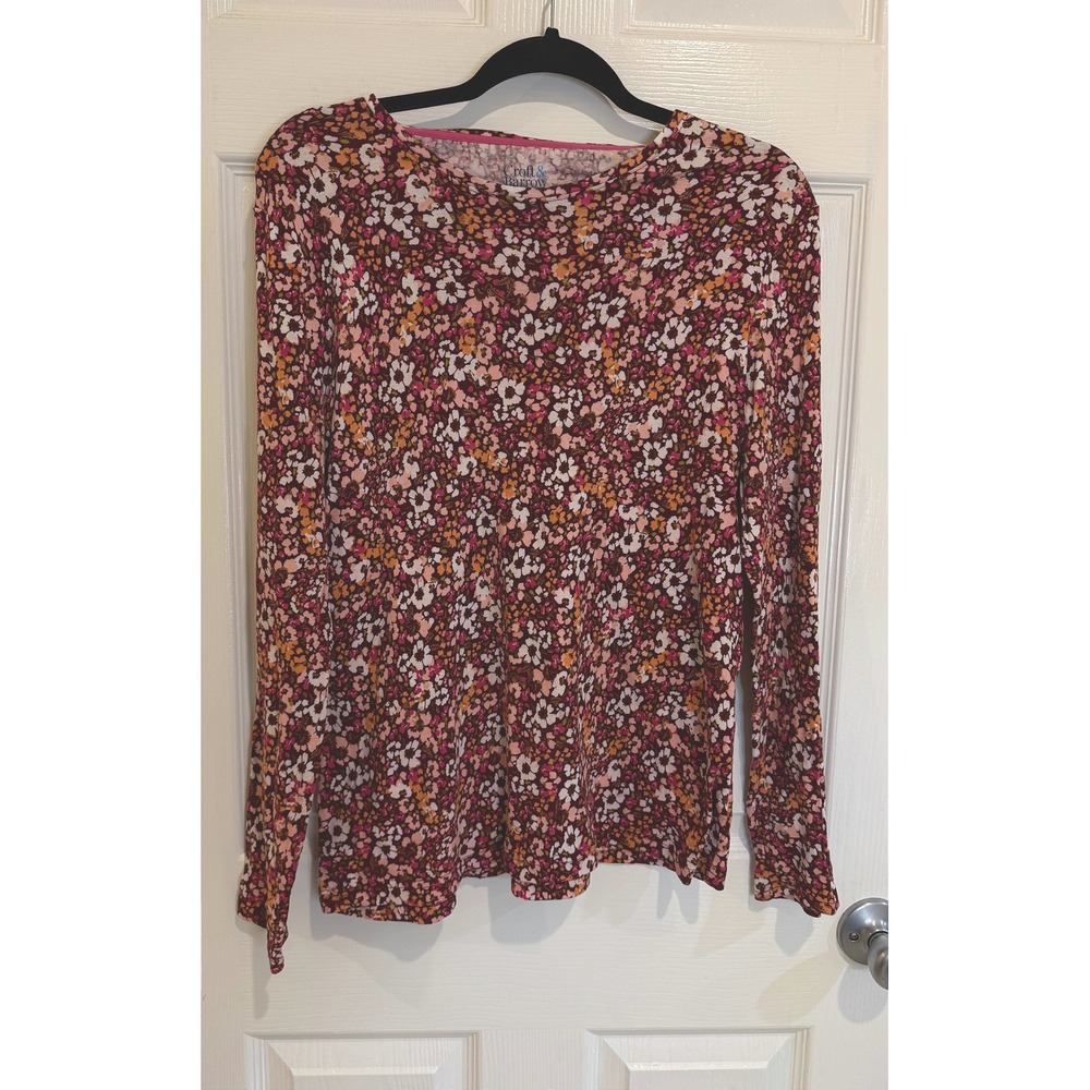 Croft & Barrow Floral Print Long Sleeve Classic Tee Shirt Top, Size M